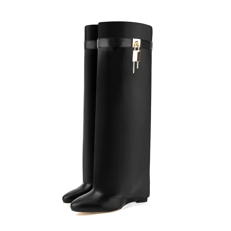 A&A Faux Leather Lock Knee High Boots