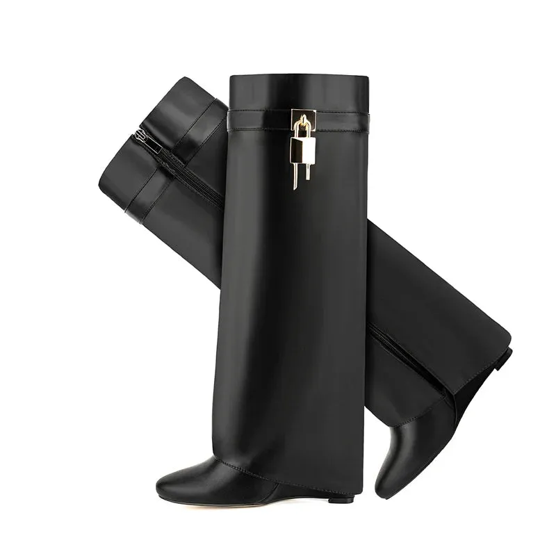 A&A Faux Leather Lock Knee High Boots