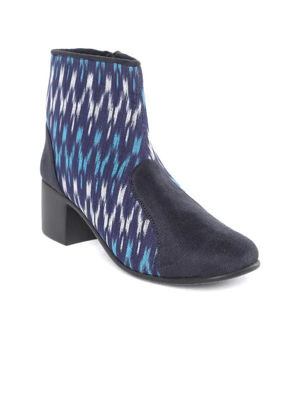 Beach Blue Ikat Woven Handcrafted Heeled Boots