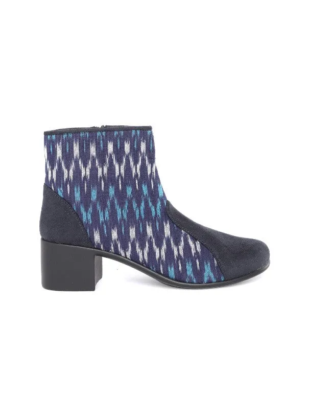 Beach Blue Ikat Woven Handcrafted Heeled Boots