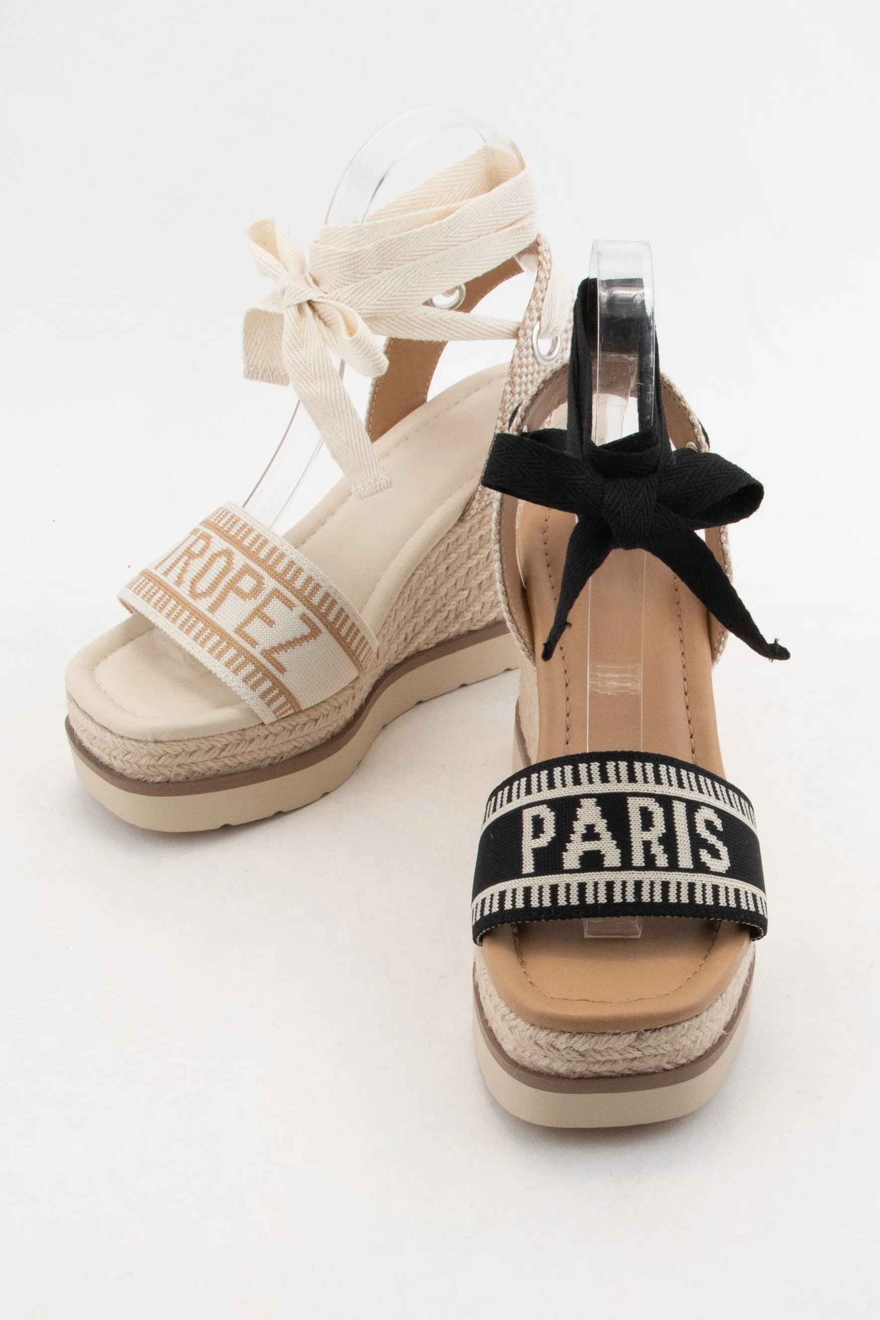 Black Paris Embroidered Upper Wedge Heel* - Final Sale