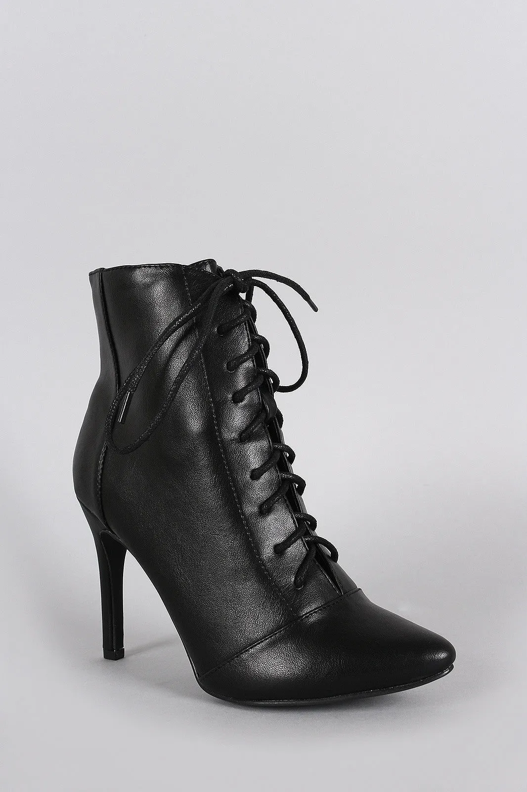 Breckelle Pointy Toe Lace Up Heeled Ankle Boots