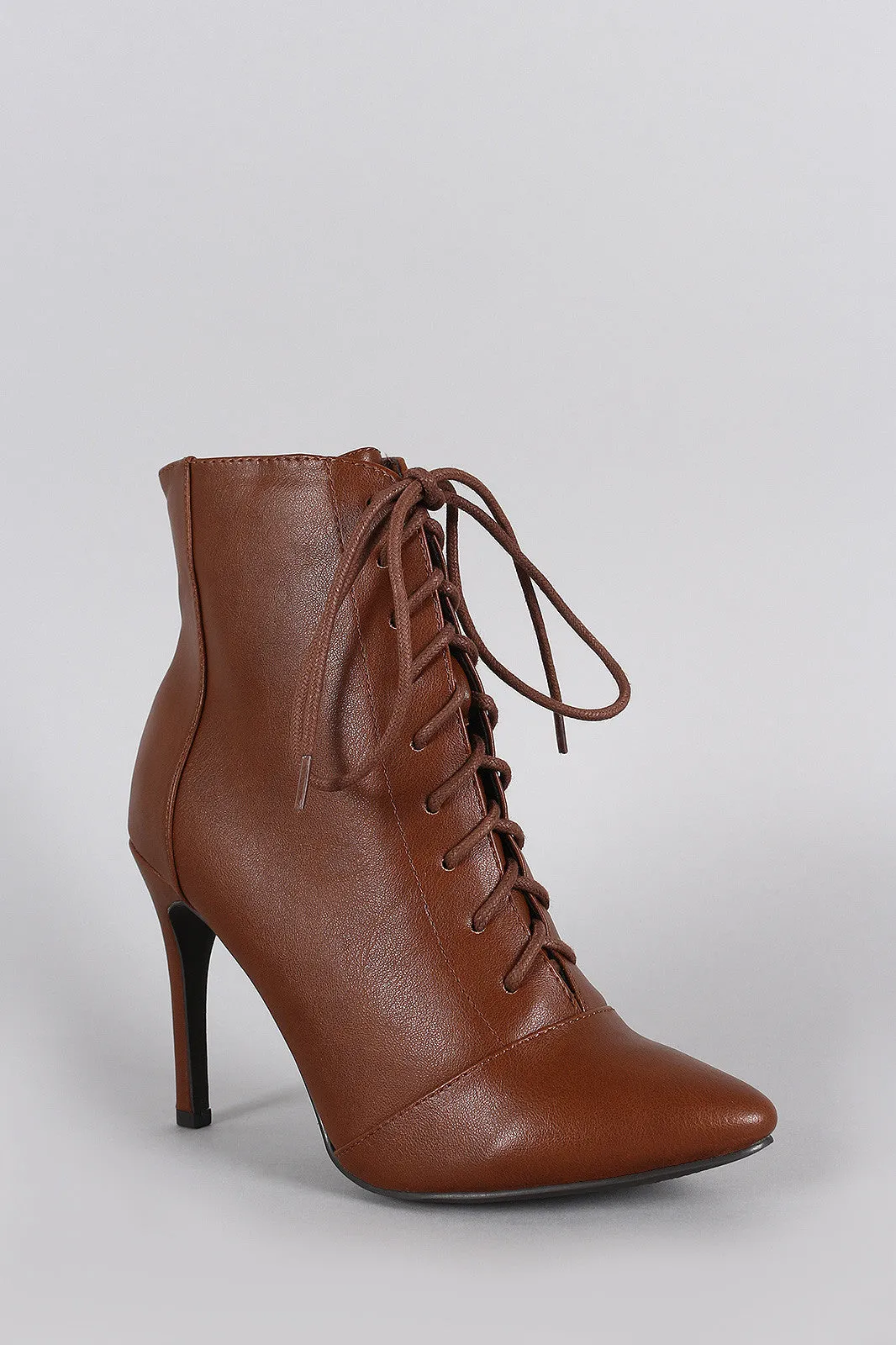 Breckelle Pointy Toe Lace Up Heeled Ankle Boots