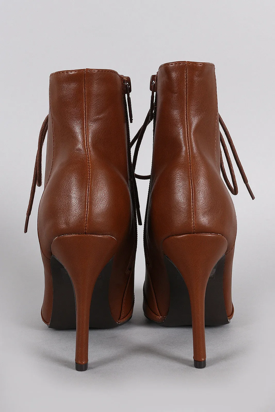 Breckelle Pointy Toe Lace Up Heeled Ankle Boots