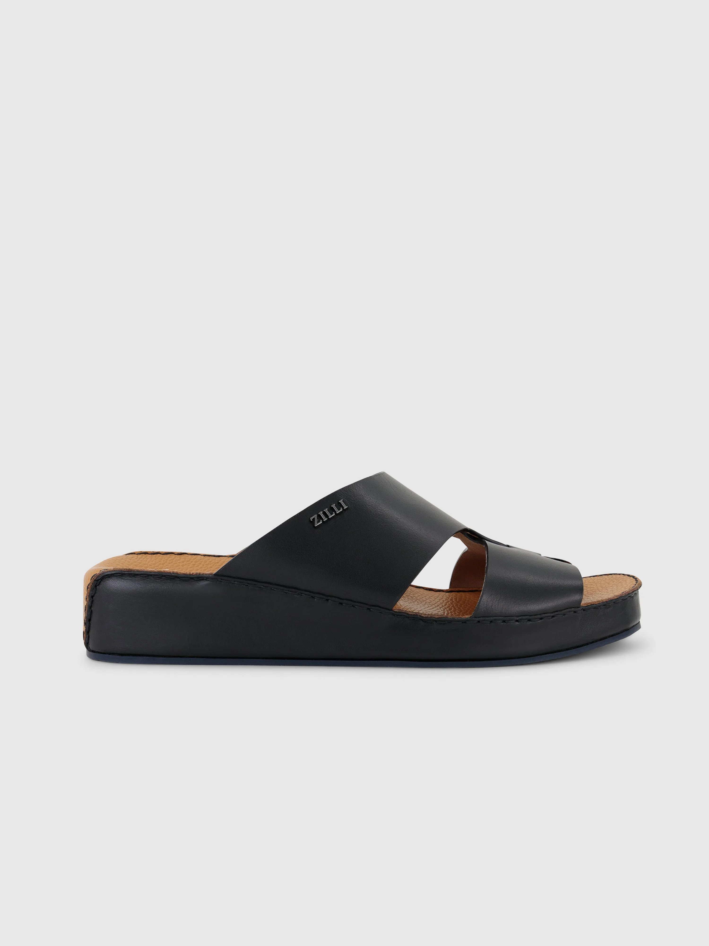 Calfskin Sandals with Caiman Details Black