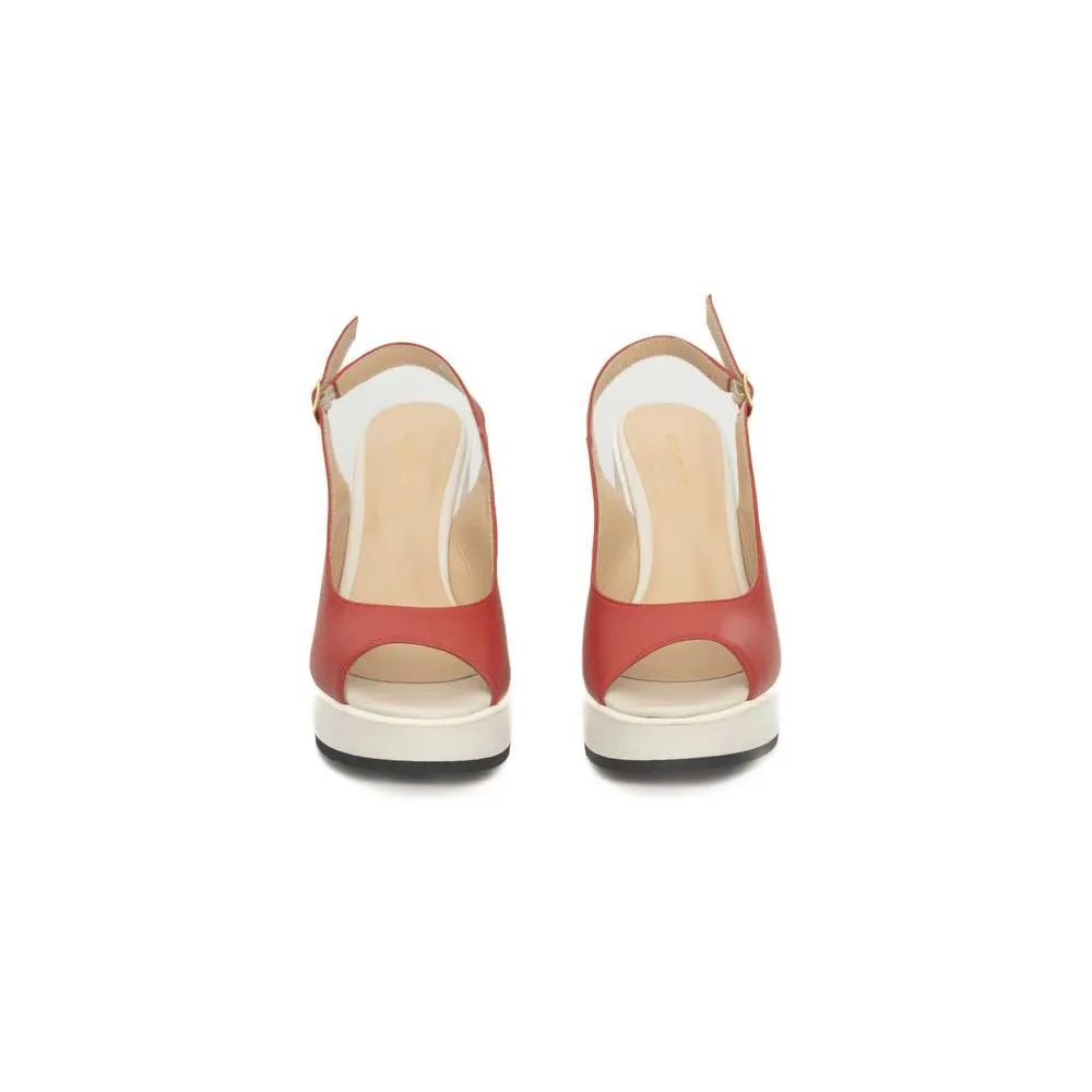 Cerruti 1881 Red Calf Leather Women Sandal