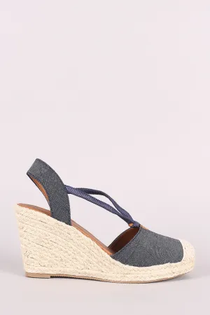 City Classified Denim Round Toe Espadrille Platform Wedge