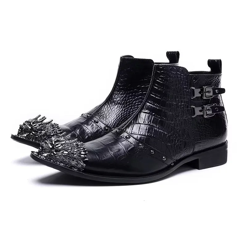 CrocLuxe Exquisite Croc-Texture Leather Dress Boots