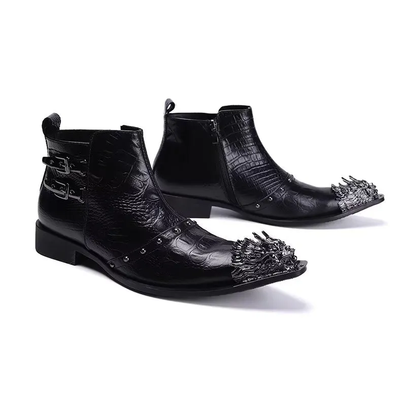 CrocLuxe Exquisite Croc-Texture Leather Dress Boots