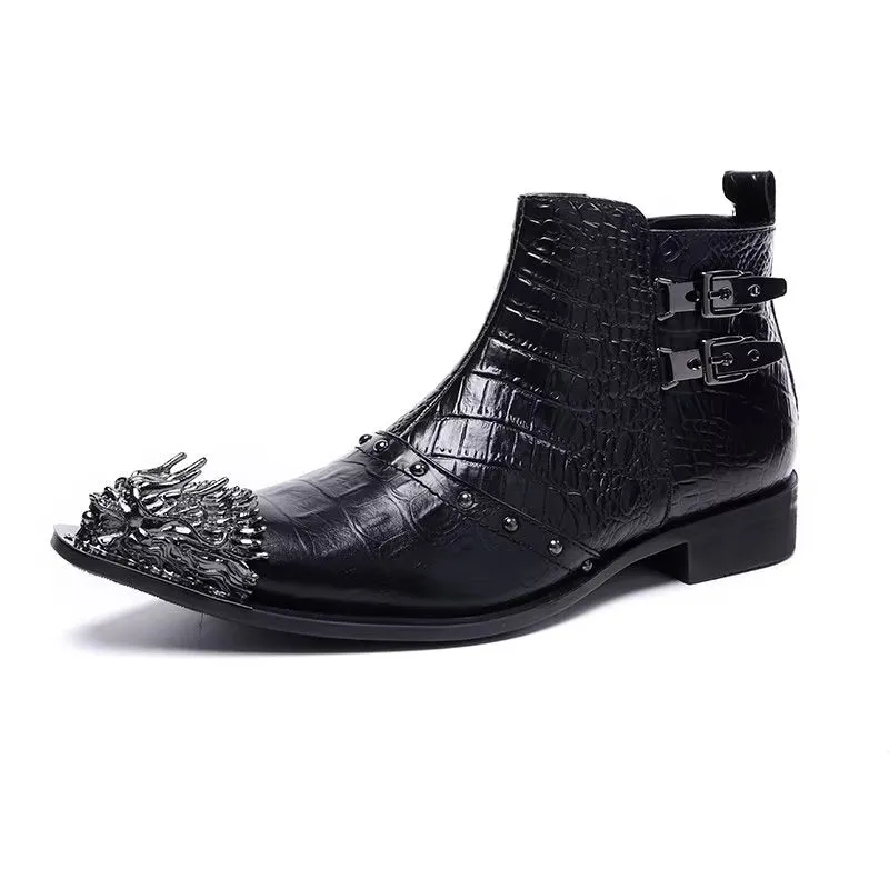 CrocLuxe Exquisite Croc-Texture Leather Dress Boots