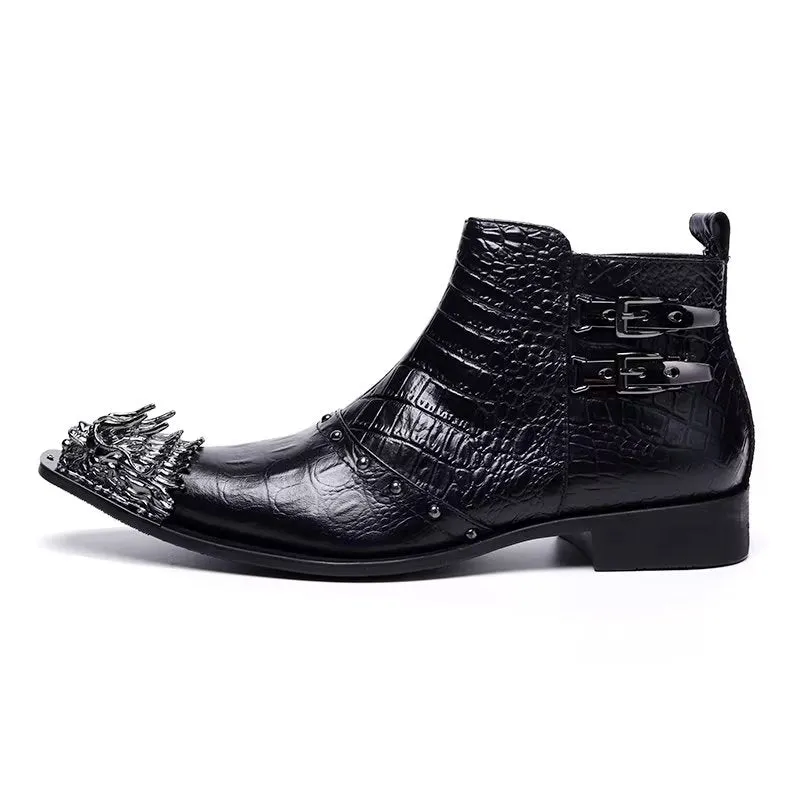 CrocLuxe Exquisite Croc-Texture Leather Dress Boots