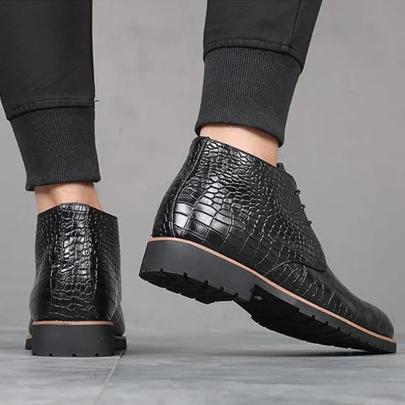 CrocoChic Exotic Leather Lace-Up Ankle Boots