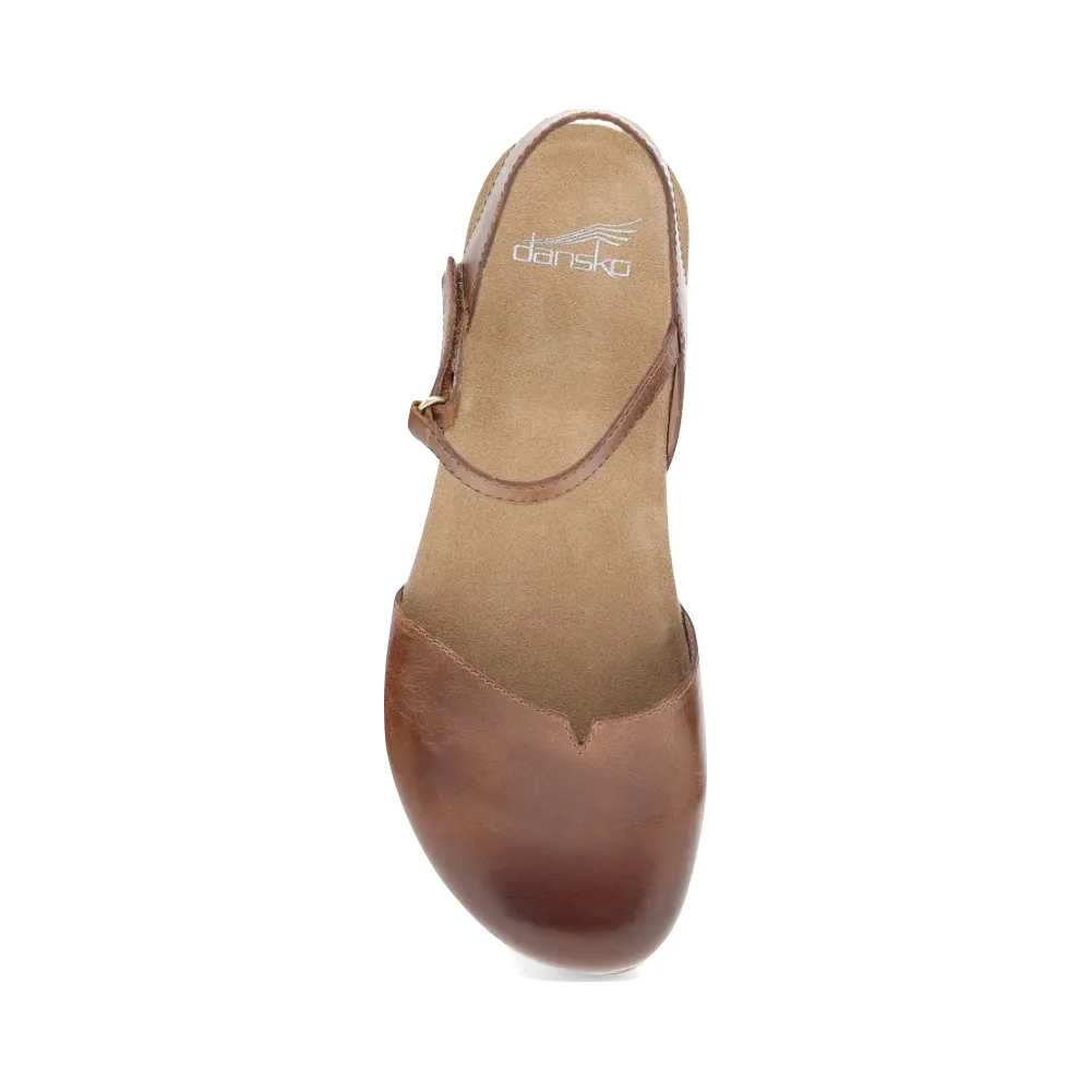 Dansko Women's Rowan Closed Toe Sandal in Tan Waxy Leather