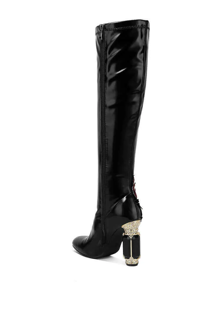 ecstasy fantasy heel patchwork knee high boots