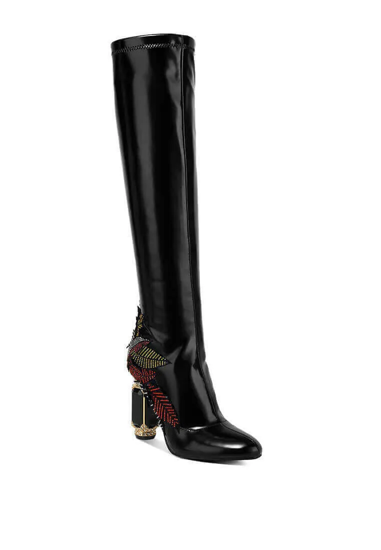 ecstasy fantasy heel patchwork knee high boots