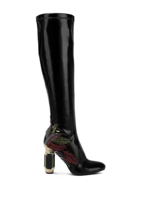 ecstasy fantasy heel patchwork knee high boots