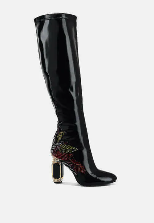 ecstasy fantasy heel patchwork knee high boots