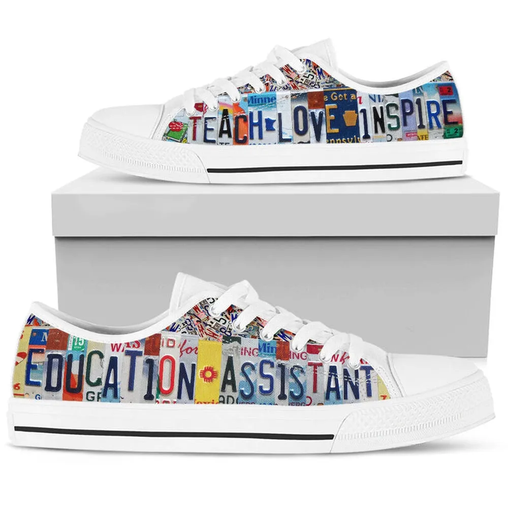 Education Assistant Inspire License Plates Low Top Shoes, Teacher Shoes, Low Top Sneakers