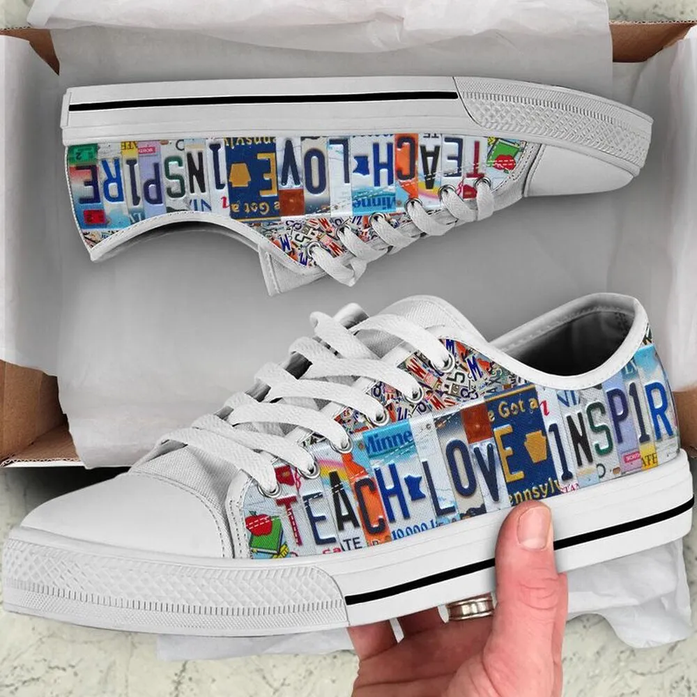 Education Assistant Inspire License Plates Low Top Shoes, Teacher Shoes, Low Top Sneakers