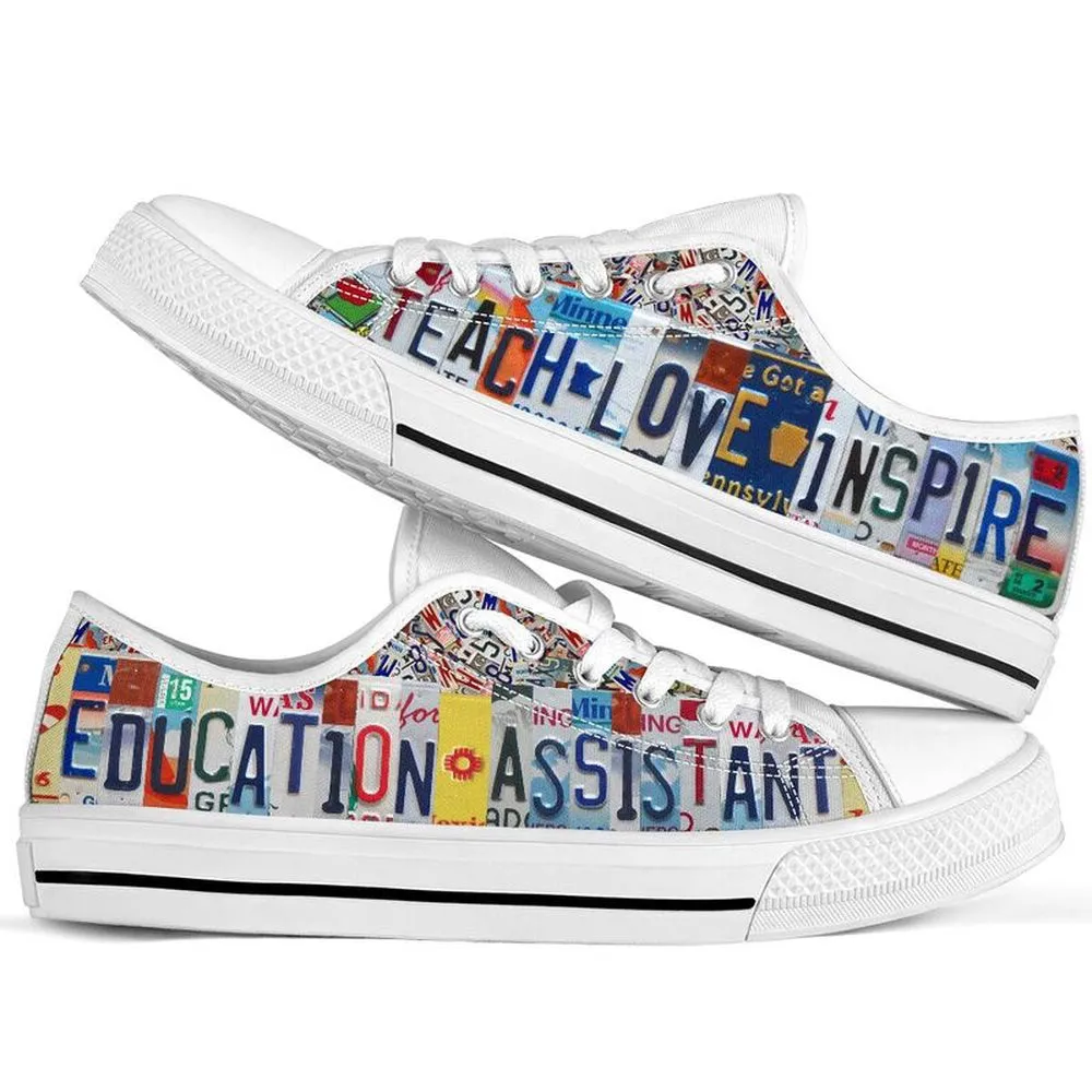 Education Assistant Inspire License Plates Low Top Shoes, Teacher Shoes, Low Top Sneakers