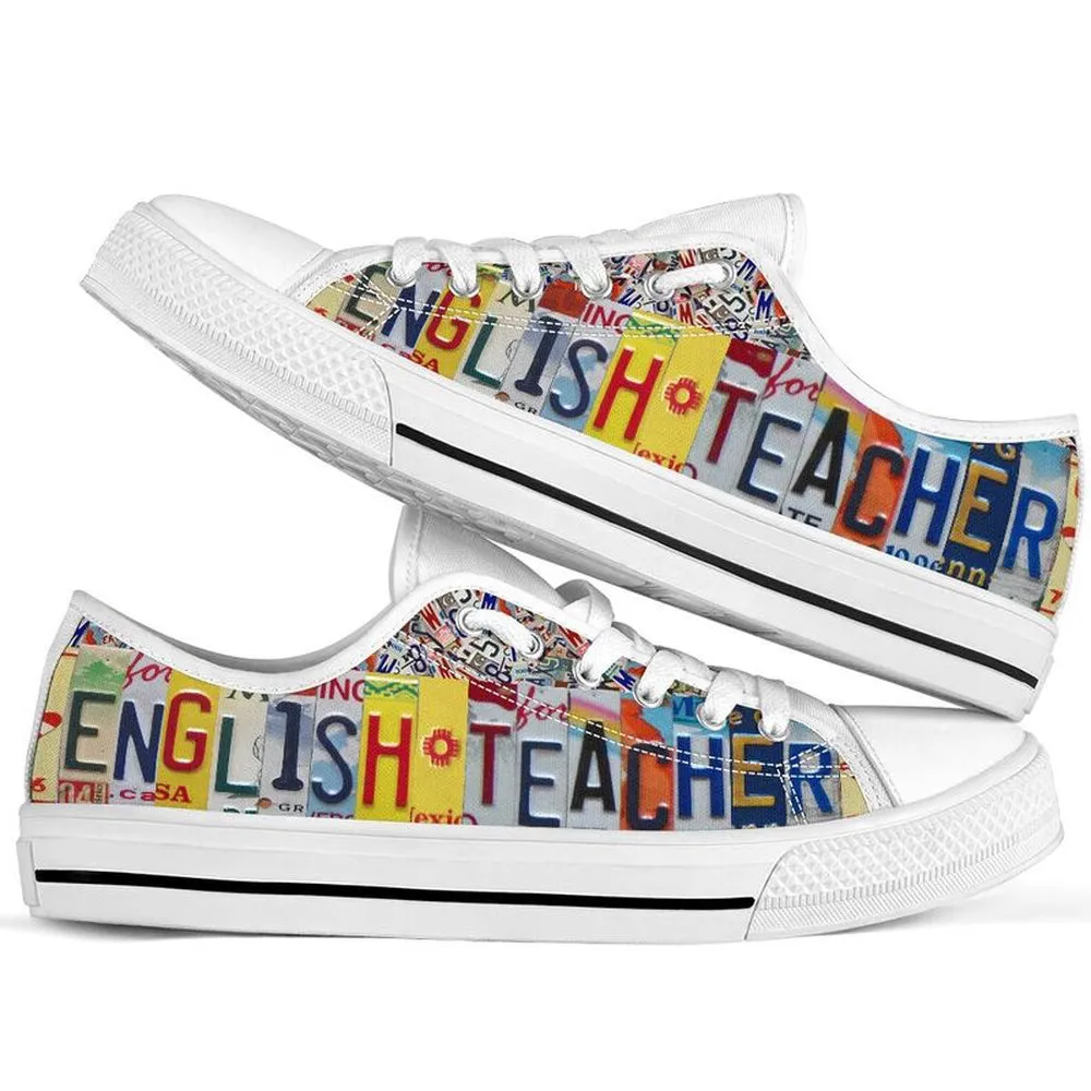 English Teacher License Plates Low Top Shoes, Teacher Shoes, Low Top Sneakers