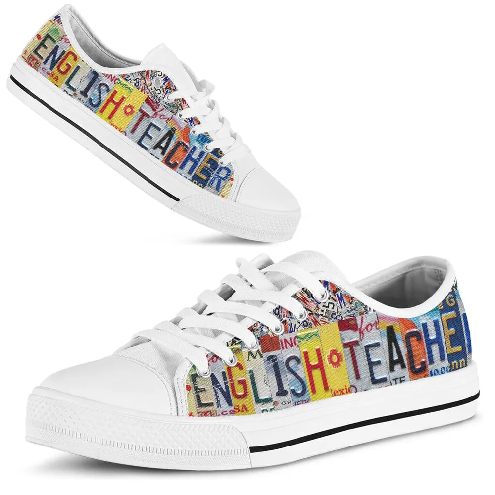 English Teacher License Plates Low Top Shoes, Teacher Shoes, Low Top Sneakers