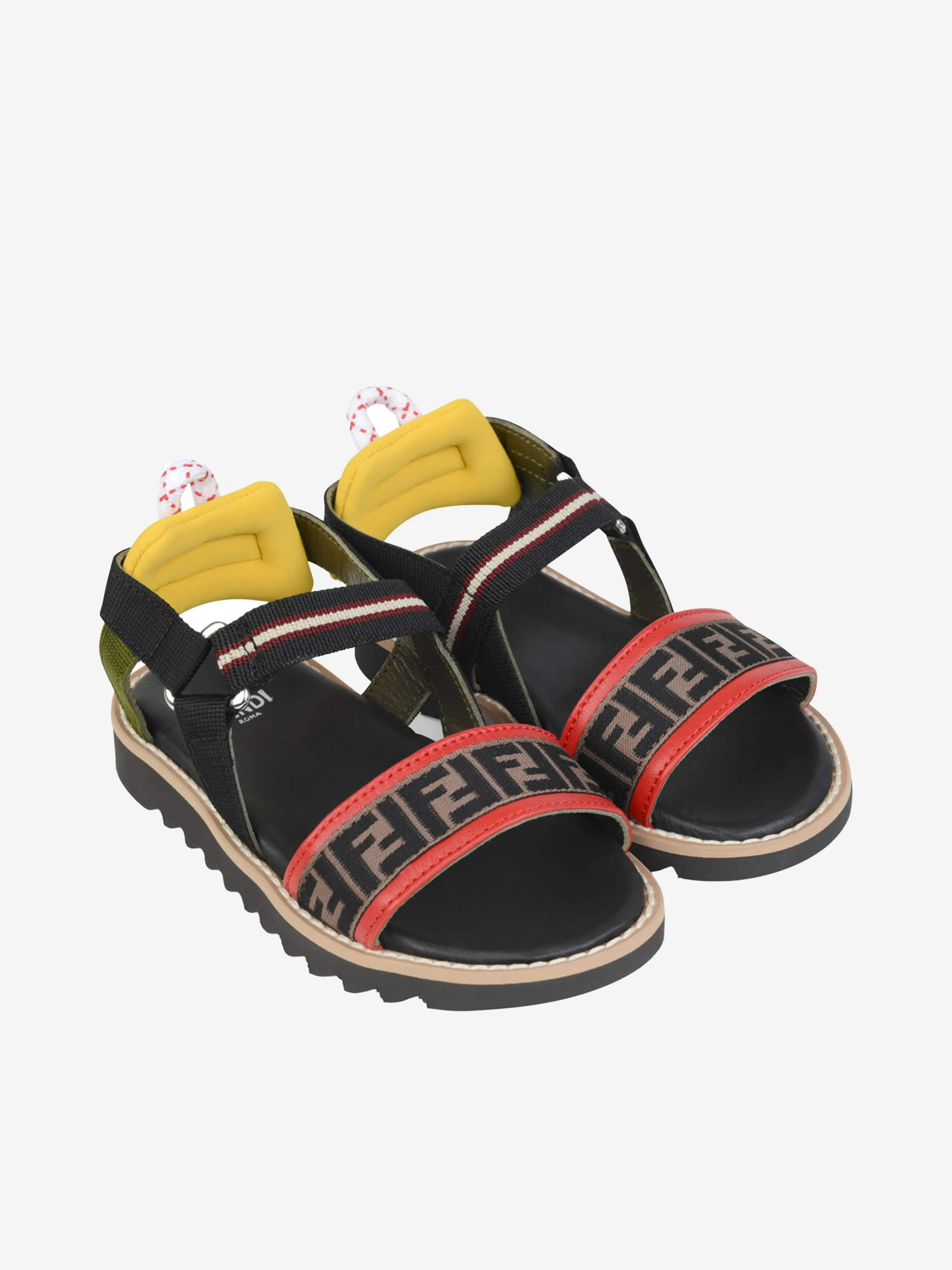 Fendi Black & Red Leather FF Logo Sandals