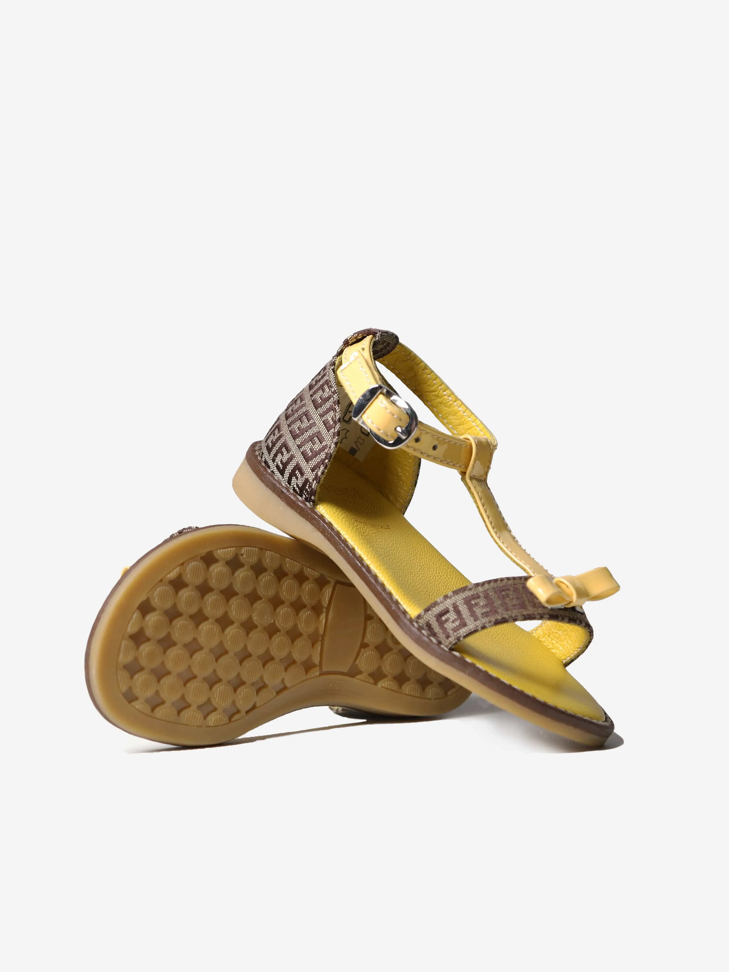 Fendi Girls FF Logo Sandals With Yellow Bow