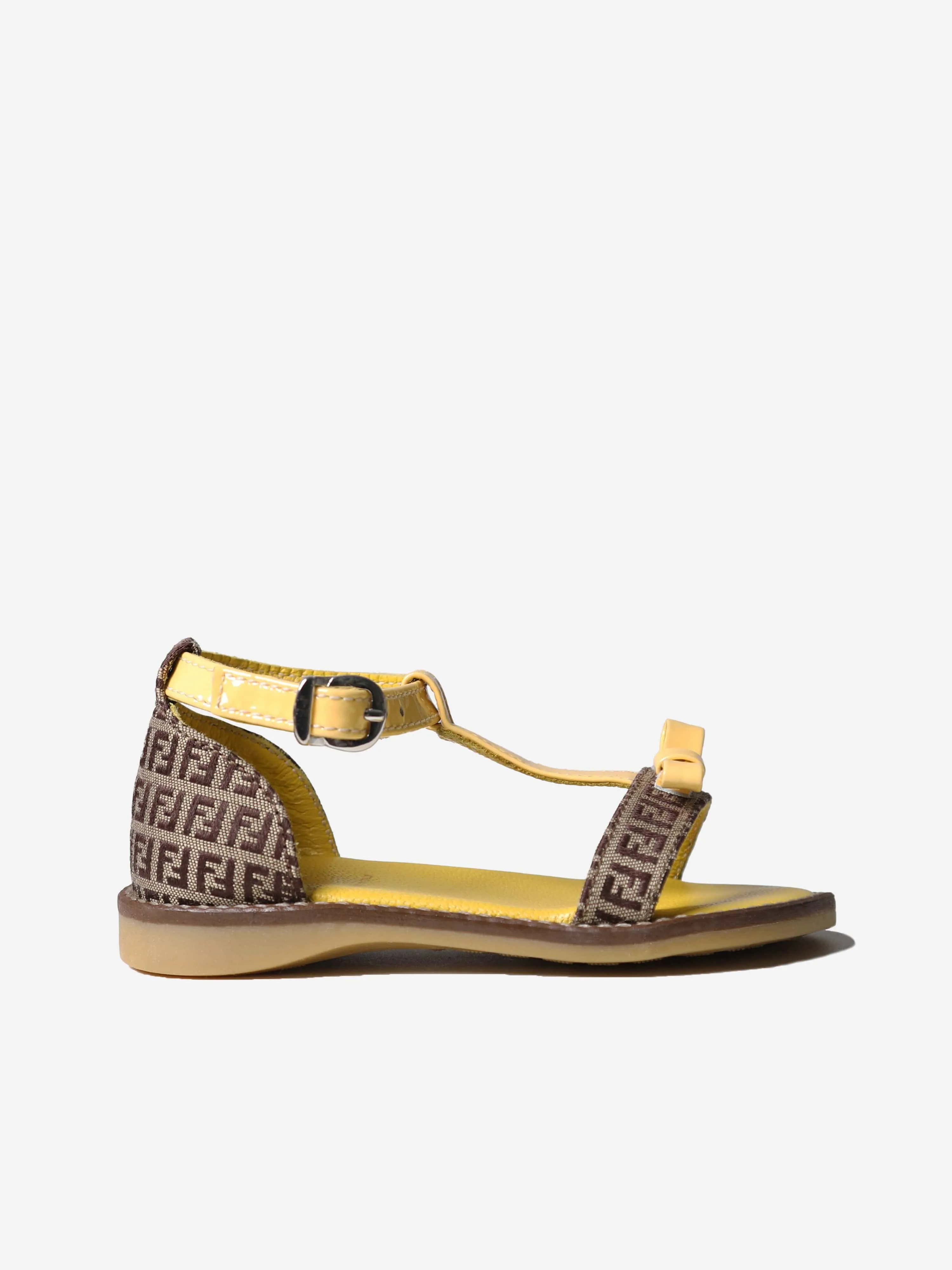 Fendi Girls FF Logo Sandals With Yellow Bow