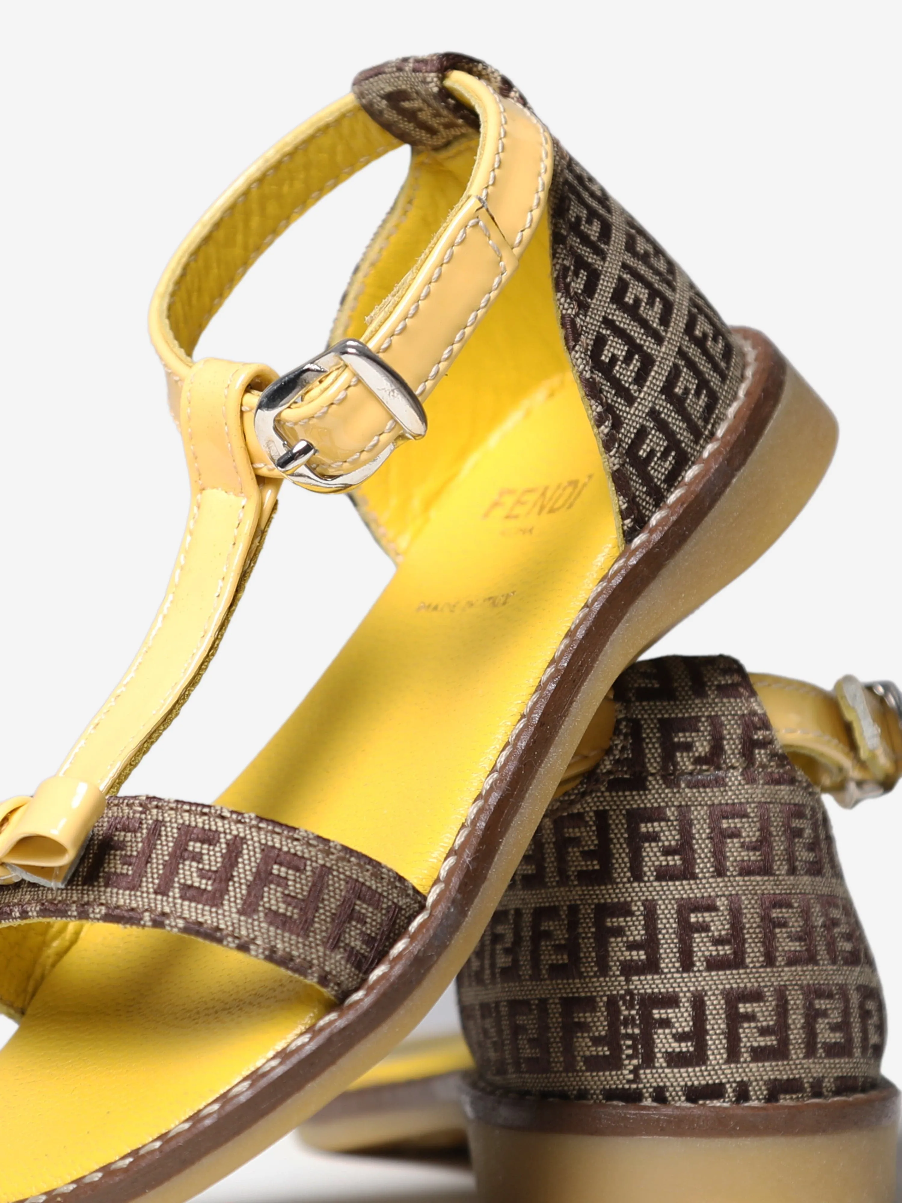 Fendi Girls FF Logo Sandals With Yellow Bow