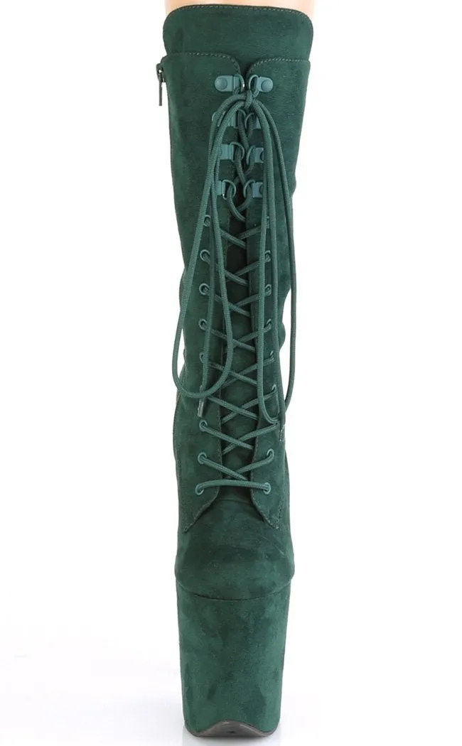 FLAMINGO-1050FS Emerald Green Suede Mid Calf Boots