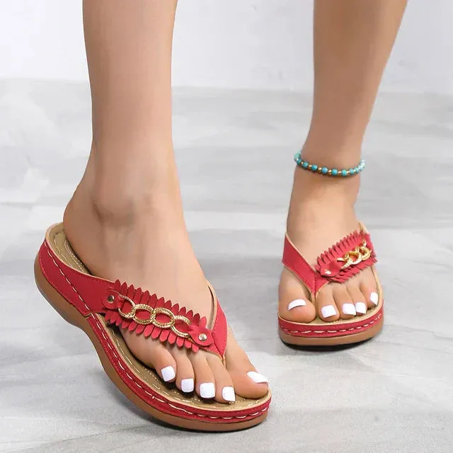 Félice - Floral Embellished Wedge Sandals