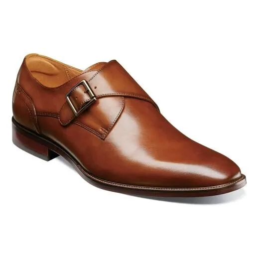 Floresheim Mens Cognac Plain Toe Single Monk Strap Shoes