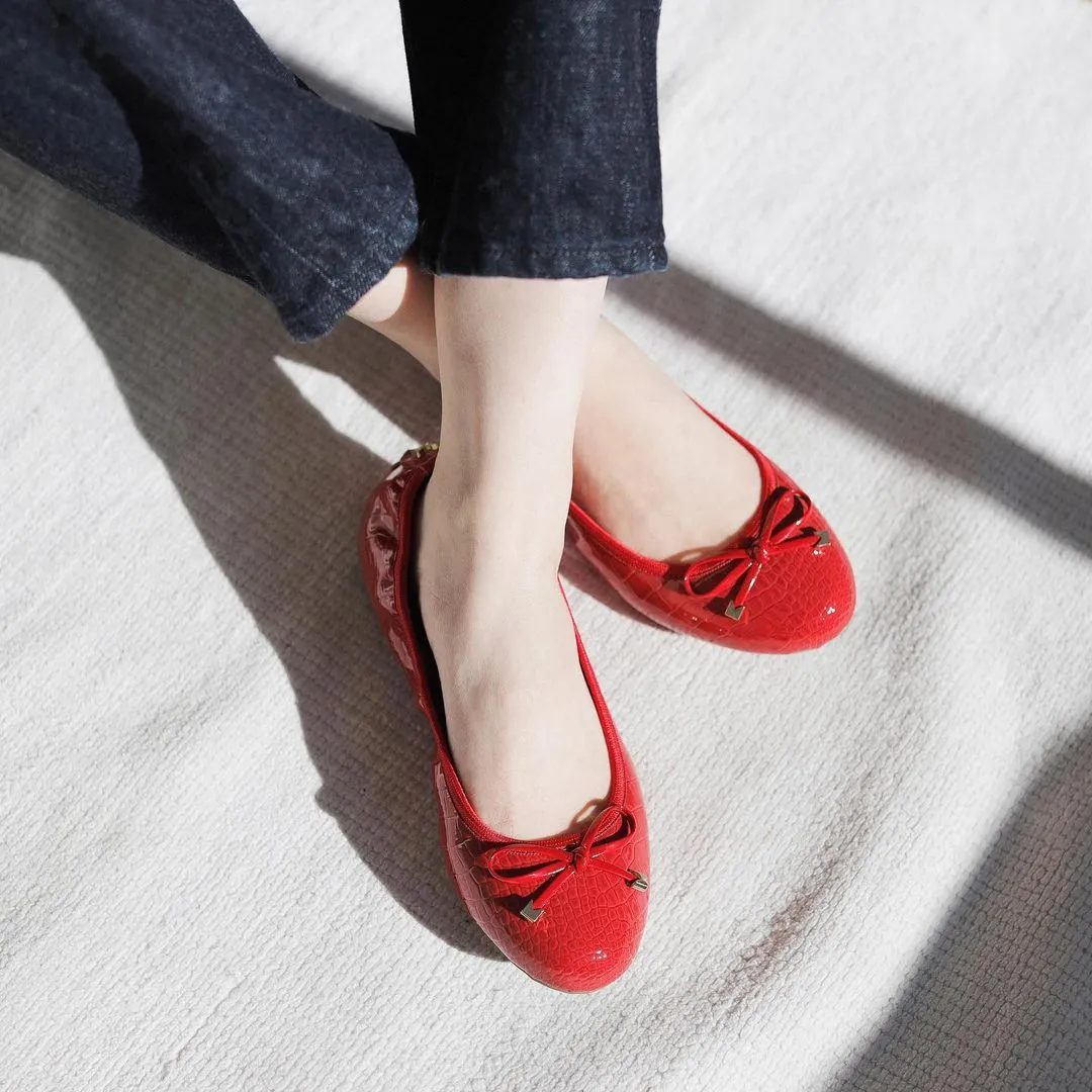 FRANKIE Ballet Flat Shoes - Red Patent Croc