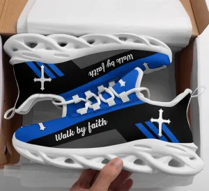 Jesus Blue Walk By Faith Running Sneakers 2 Max Soul Shoes - Christian Shoes For Men And Women