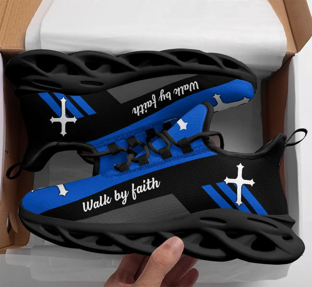 Jesus Blue Walk By Faith Running Sneakers 2 Max Soul Shoes - Christian Shoes For Men And Women