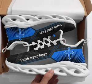 Jesus Faith Over Fear Blue Black Running Sneakers Max Soul Shoes - Christian Shoes For Men And Women