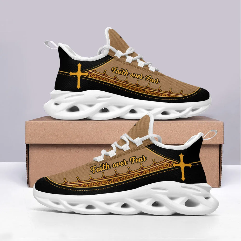 Jesus Faith Over Fear Running Sneakers Brown Max Soul Shoes - Christian Shoes For Men And Women