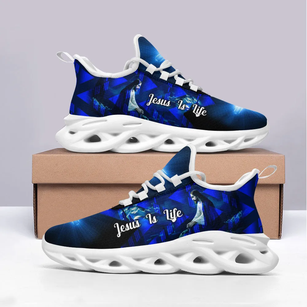 Jesus Is Life Running Sneakers Blue Max Soul Shoes - Christian Shoes For Men And Women