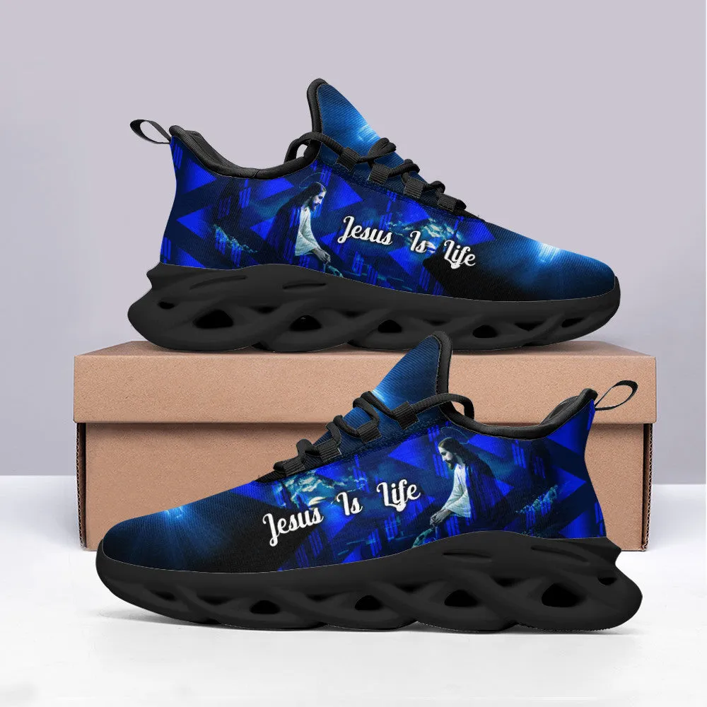 Jesus Is Life Running Sneakers Blue Max Soul Shoes - Christian Shoes For Men And Women