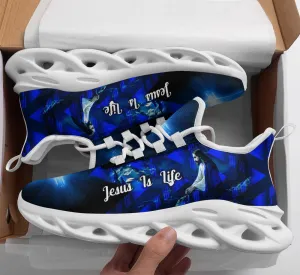 Jesus Is Life Running Sneakers Blue Max Soul Shoes - Christian Shoes For Men And Women