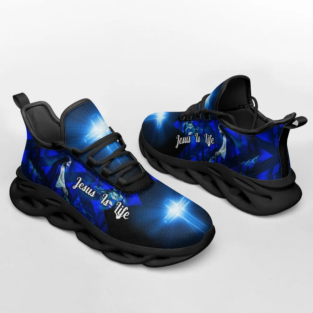 Jesus Is Life Running Sneakers Blue Max Soul Shoes - Christian Shoes For Men And Women