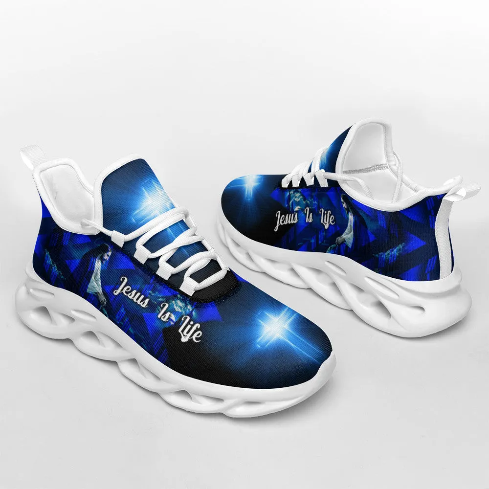 Jesus Is Life Running Sneakers Blue Max Soul Shoes - Christian Shoes For Men And Women