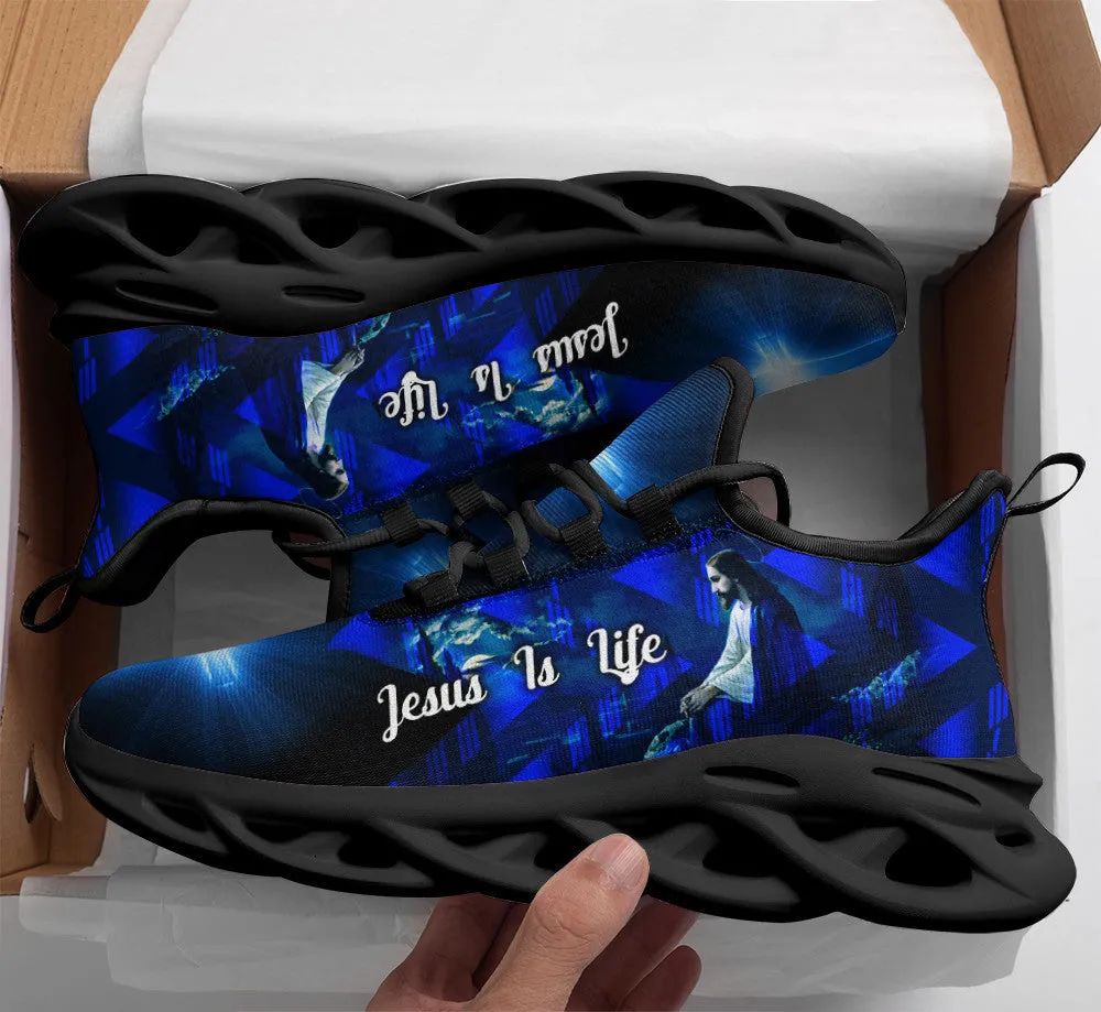 Jesus Is Life Running Sneakers Blue Max Soul Shoes - Christian Shoes For Men And Women