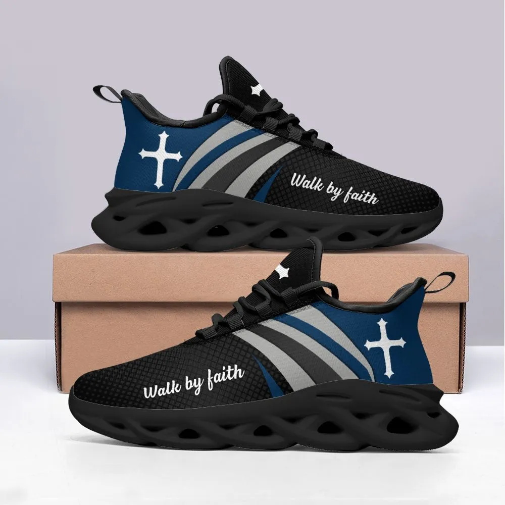 Jesus Walk By Faith Running Black Sneakers 1 Max Soul Shoes - Christian Shoes For Men And Women