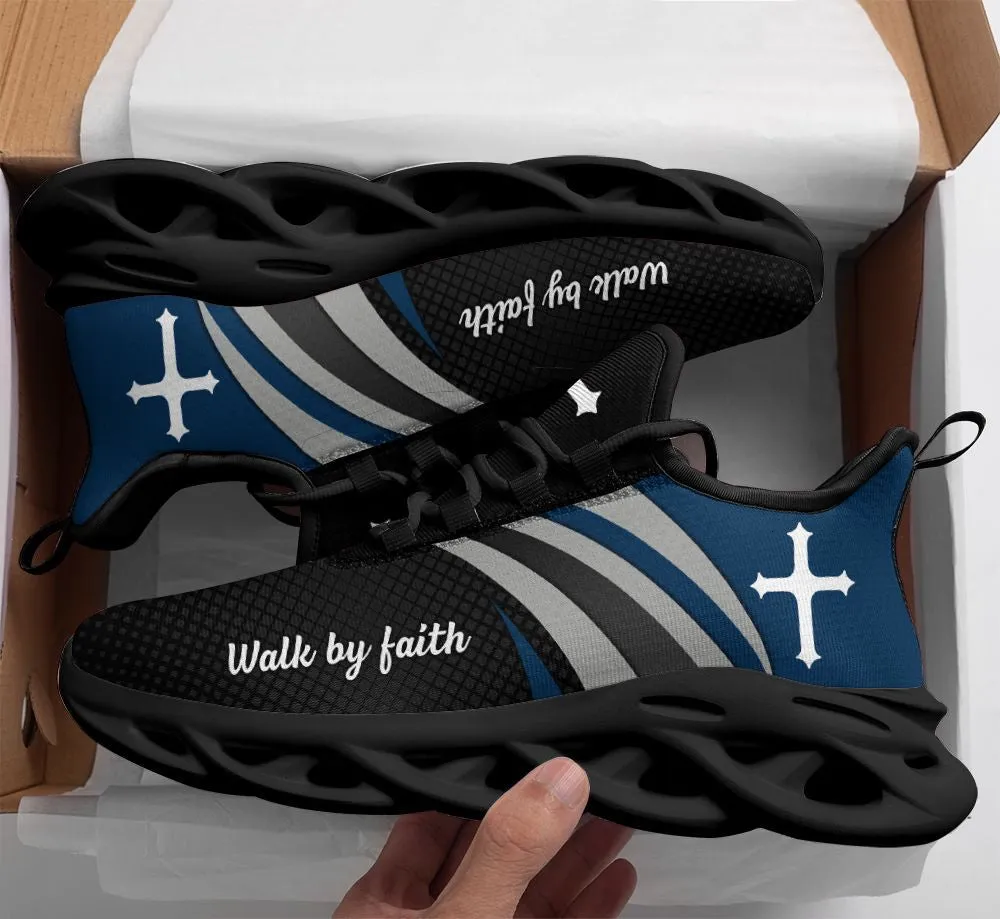 Jesus Walk By Faith Running Black Sneakers 1 Max Soul Shoes - Christian Shoes For Men And Women