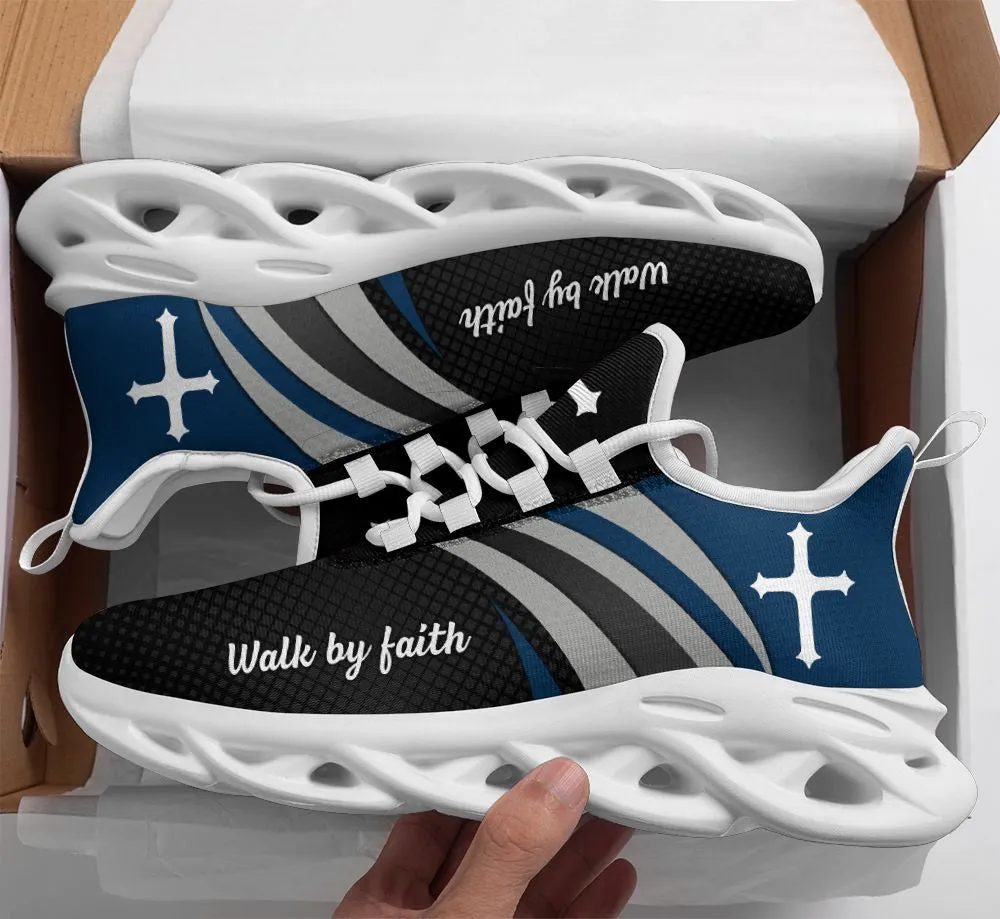 Jesus Walk By Faith Running Black Sneakers 1 Max Soul Shoes - Christian Shoes For Men And Women