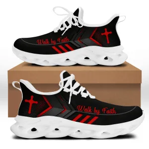 Jesus Walk By Faith Running Sneakers Red Black 3 Max Soul Shoes - Christian Shoes For Men And Women