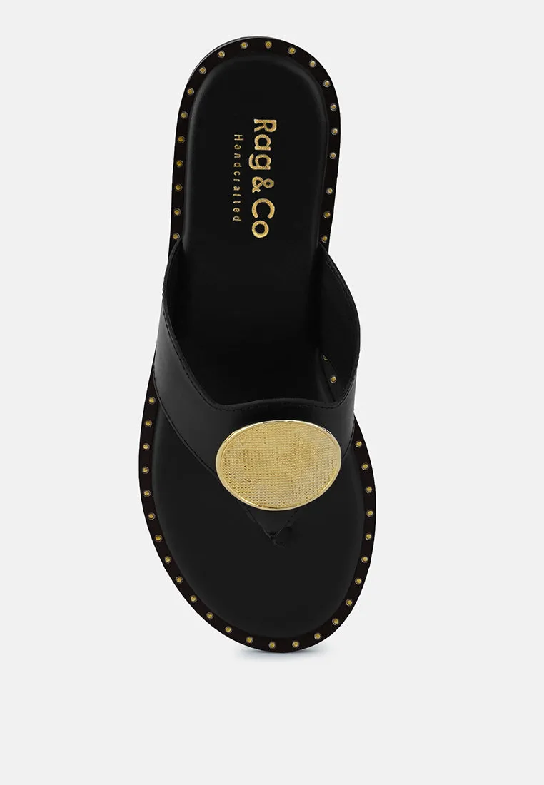 KATHLEEN Embellished Black Slip-on Thong Sandals