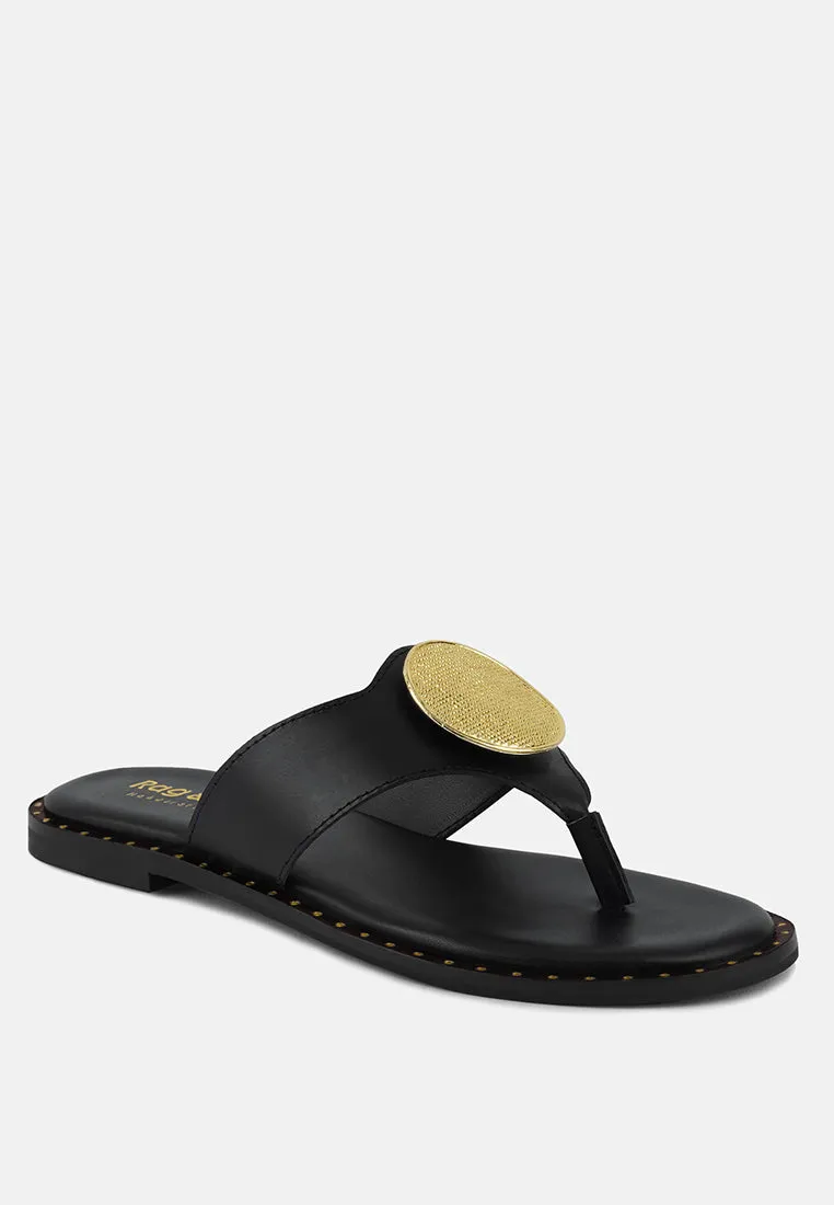 KATHLEEN Embellished Black Slip-on Thong Sandals